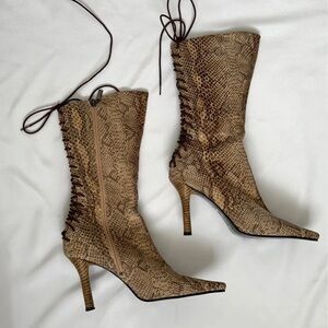 River Island Tan Snakeskin Heeled Boots